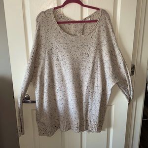 Cream and Navy Marled Sweater with Zipper Detail